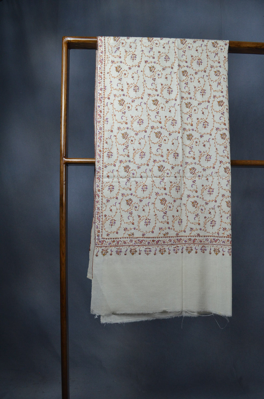 Ivory Base Jali multicolor Embroidery Cashmere Pashmina Shawl
