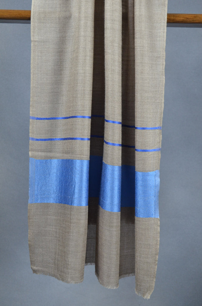 Blue Border Natural Base Merino & Silk Scarf