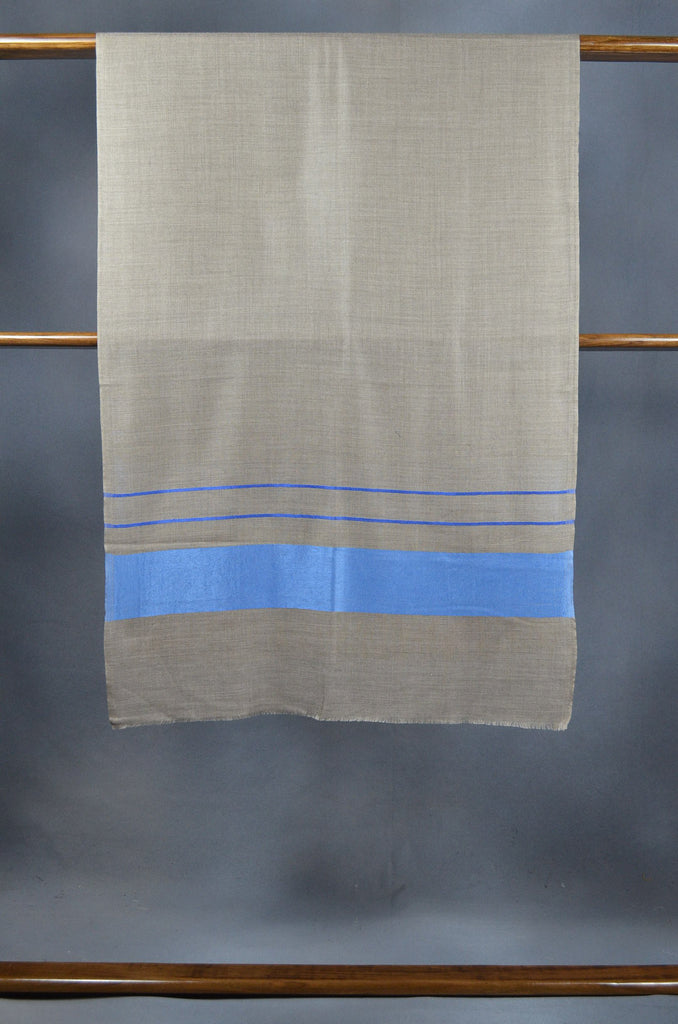Blue Border Natural Base Merino & Silk Scarf