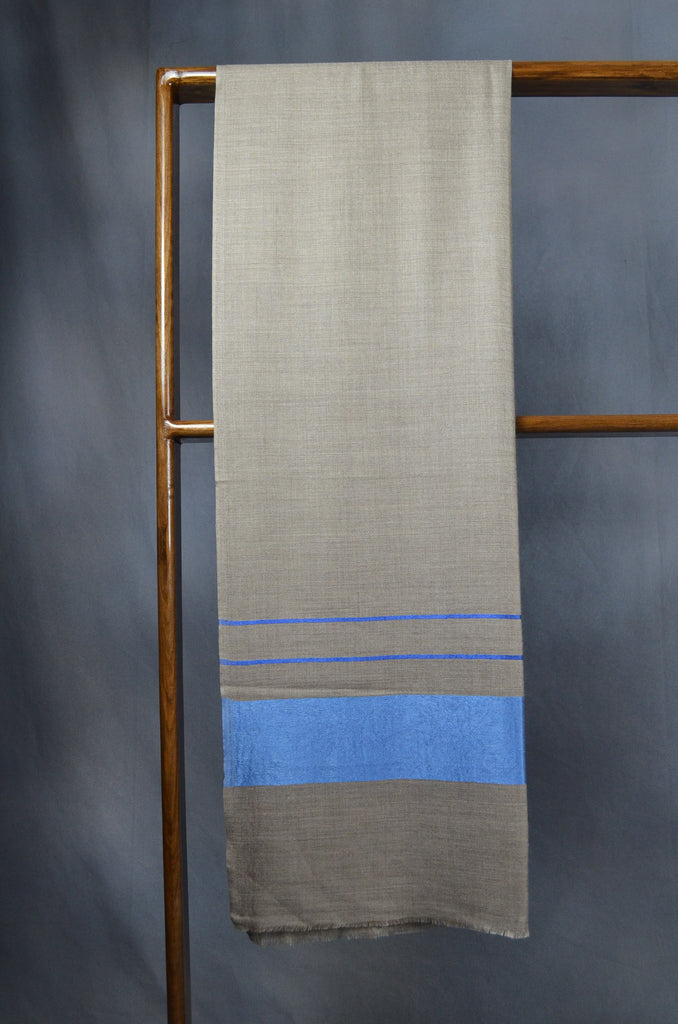 Blue Border Natural Base Merino & Silk Scarf