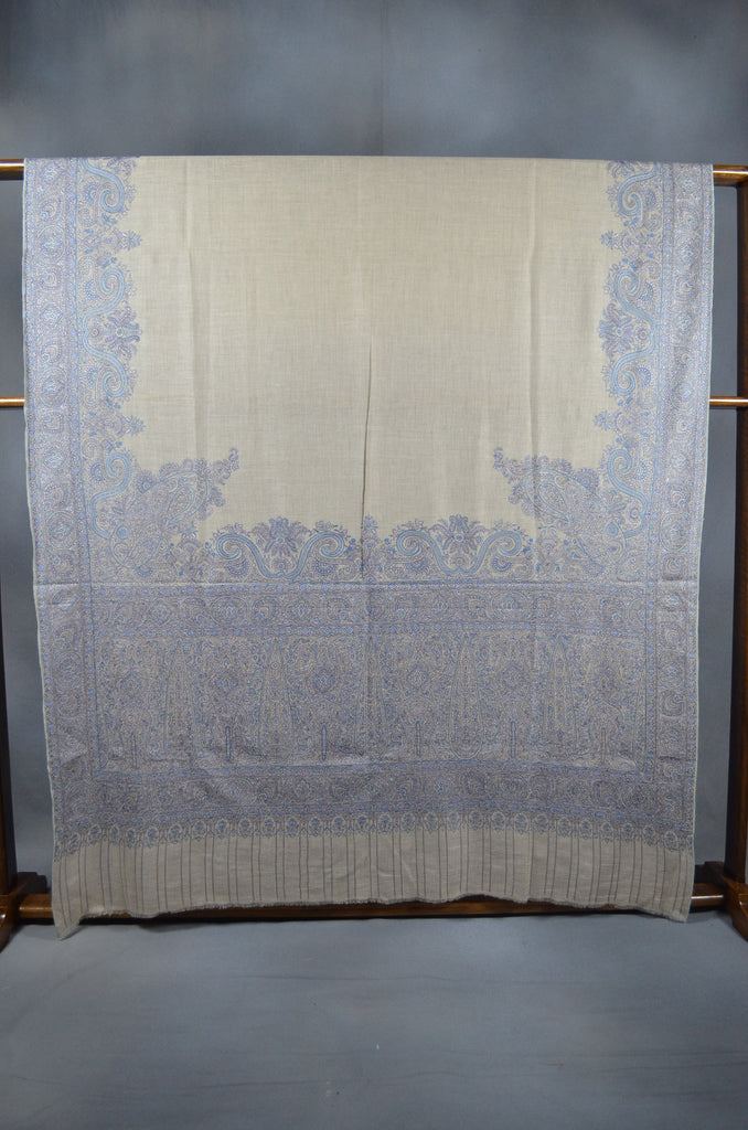 3 Yard Pashmina Big Border Embroidery  Shawl in Natural Base