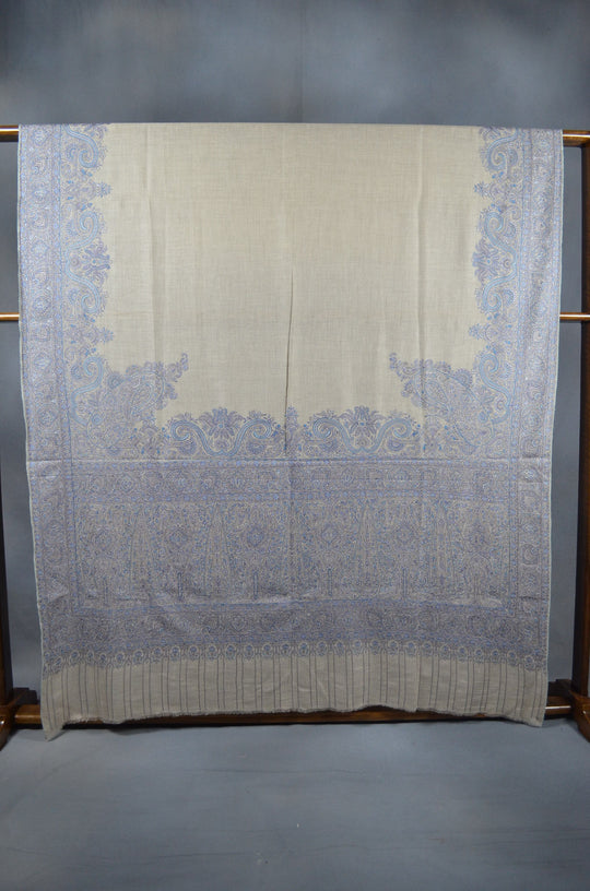 3 Yard Pashmina Big Border Embroidery  Shawl in Natural Base