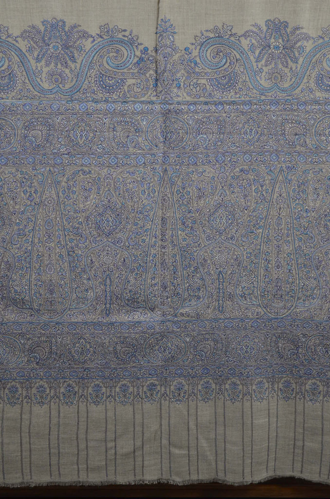 3 Yard Pashmina Big Border Embroidery  Shawl in Natural Base