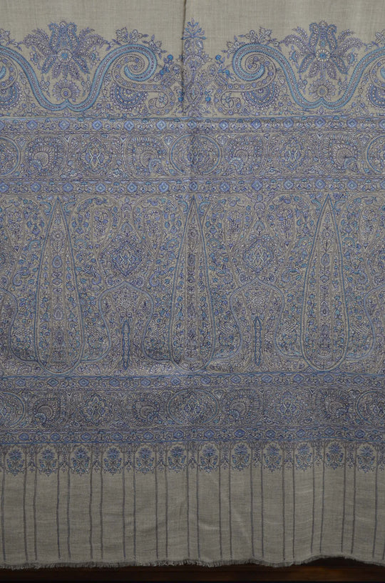 3 Yard Pashmina Big Border Embroidery  Shawl in Natural Base