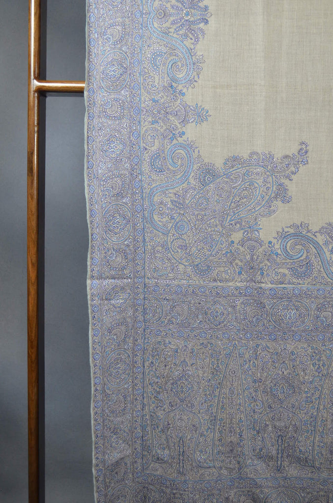 3 Yard Pashmina Big Border Embroidery  Shawl in Natural Base