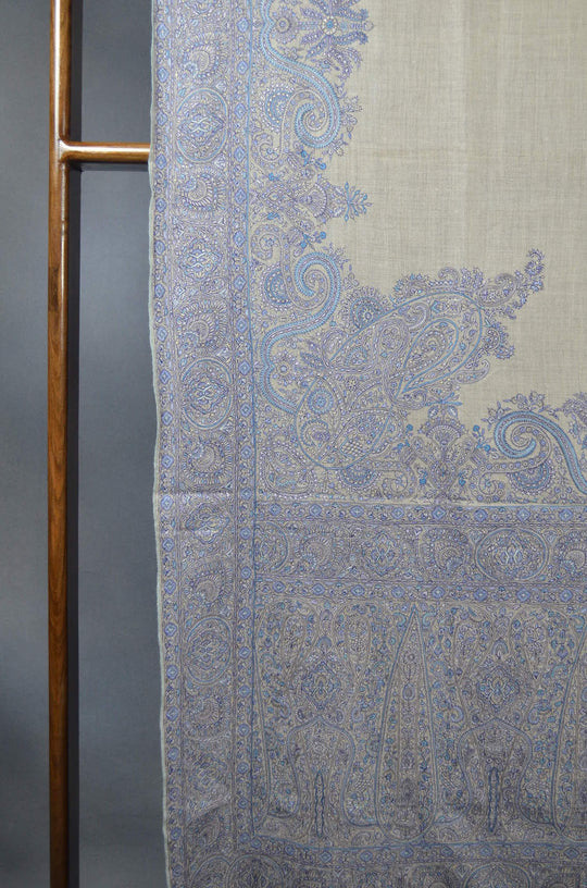 3 Yard Pashmina Big Border Embroidery  Shawl in Natural Base