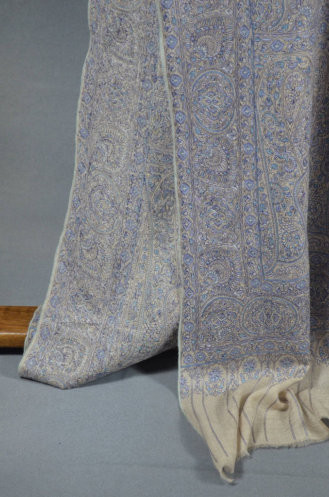 3 Yard Pashmina Big Border Embroidery  Shawl in Natural Base