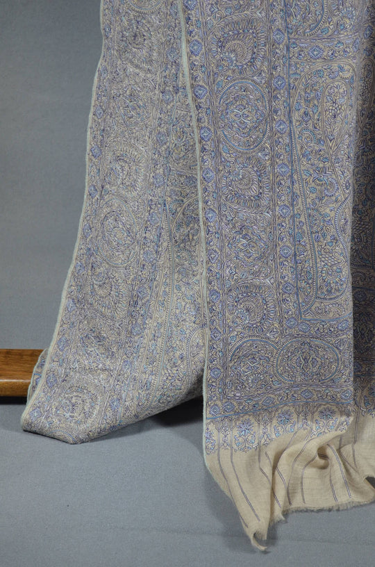3 Yard Pashmina Big Border Embroidery  Shawl in Natural Base