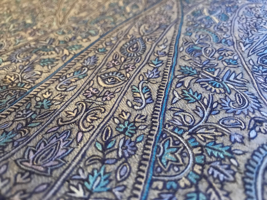 3 Yard Pashmina Big Border Embroidery  Shawl in Natural Base