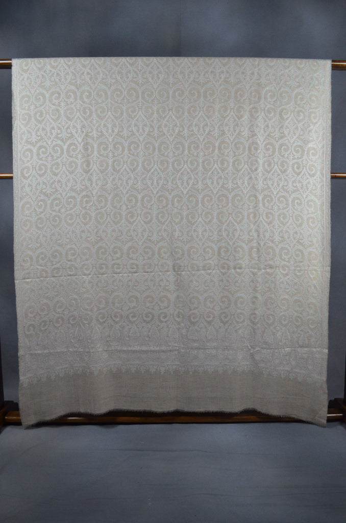3 Yard Pashmina Full Embroidery  Jamawar Shawl in Natural Base