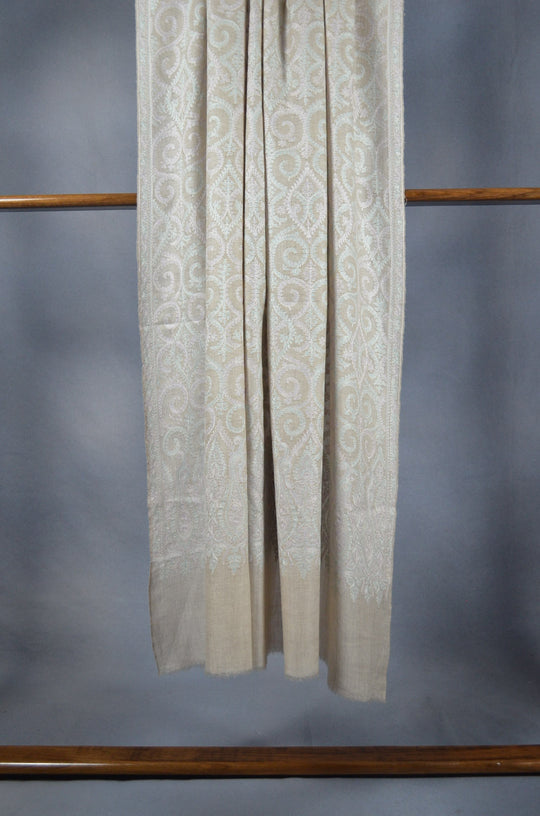 3 Yard Pashmina Full Embroidery  Jamawar Shawl in Natural Base