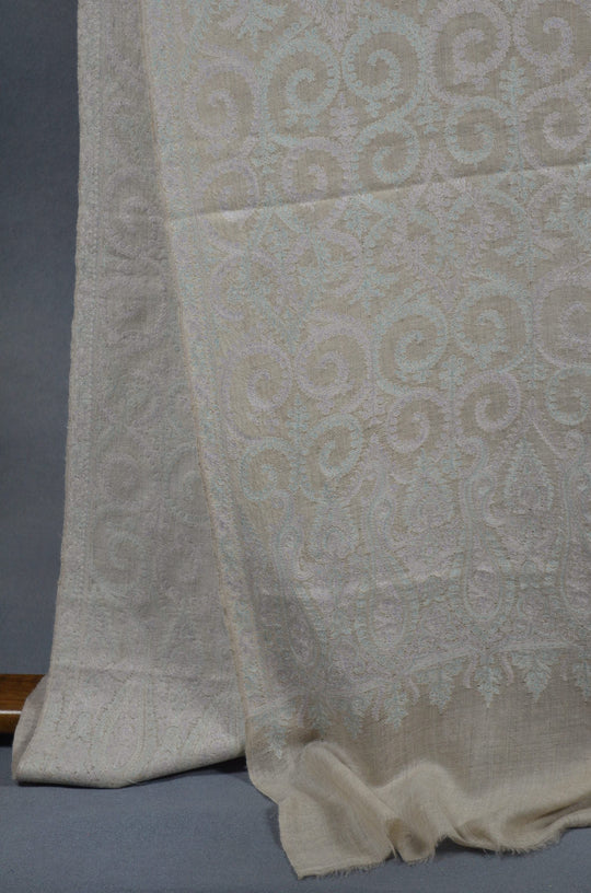3 Yard Pashmina Full Embroidery  Jamawar Shawl in Natural Base