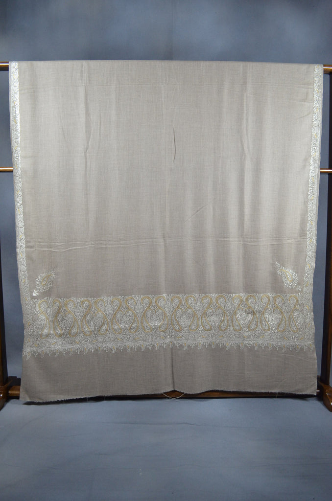 3 Yard Pashmina Border Tilla Embroidery Shawl in Natural Base