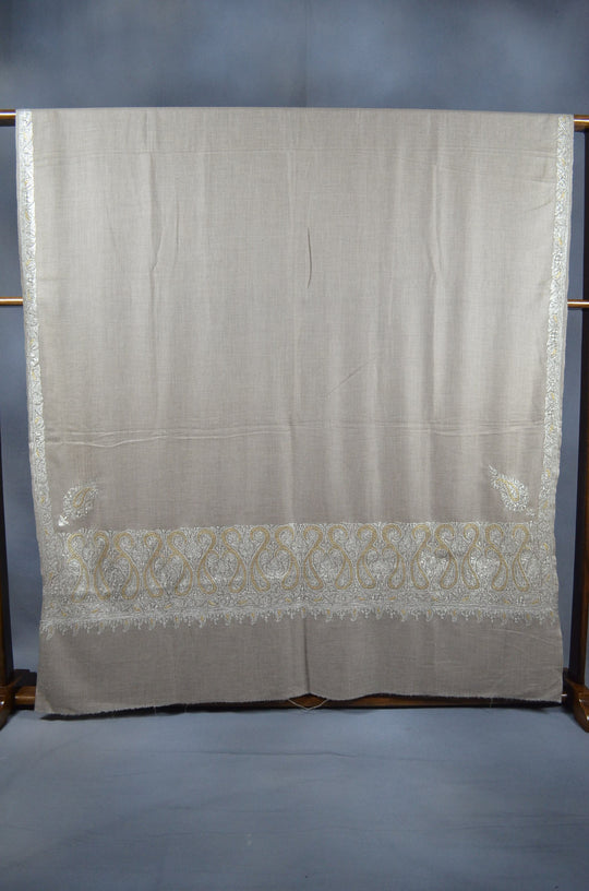3 Yard Pashmina Border Tilla Embroidery Shawl in Natural Base