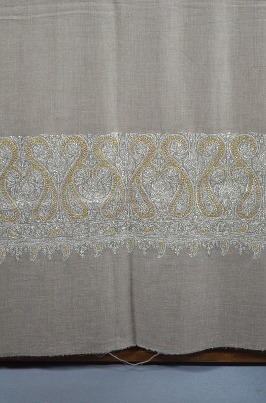 3 Yard Pashmina Border Tilla Embroidery Shawl in Natural Base