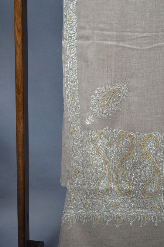 3 Yard Pashmina Border Tilla Embroidery Shawl in Natural Base