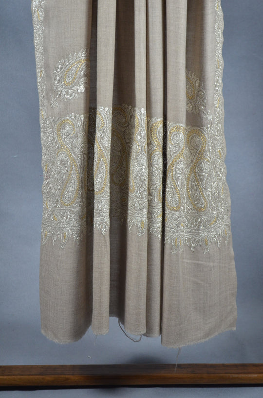 3 Yard Pashmina Border Tilla Embroidery Shawl in Natural Base