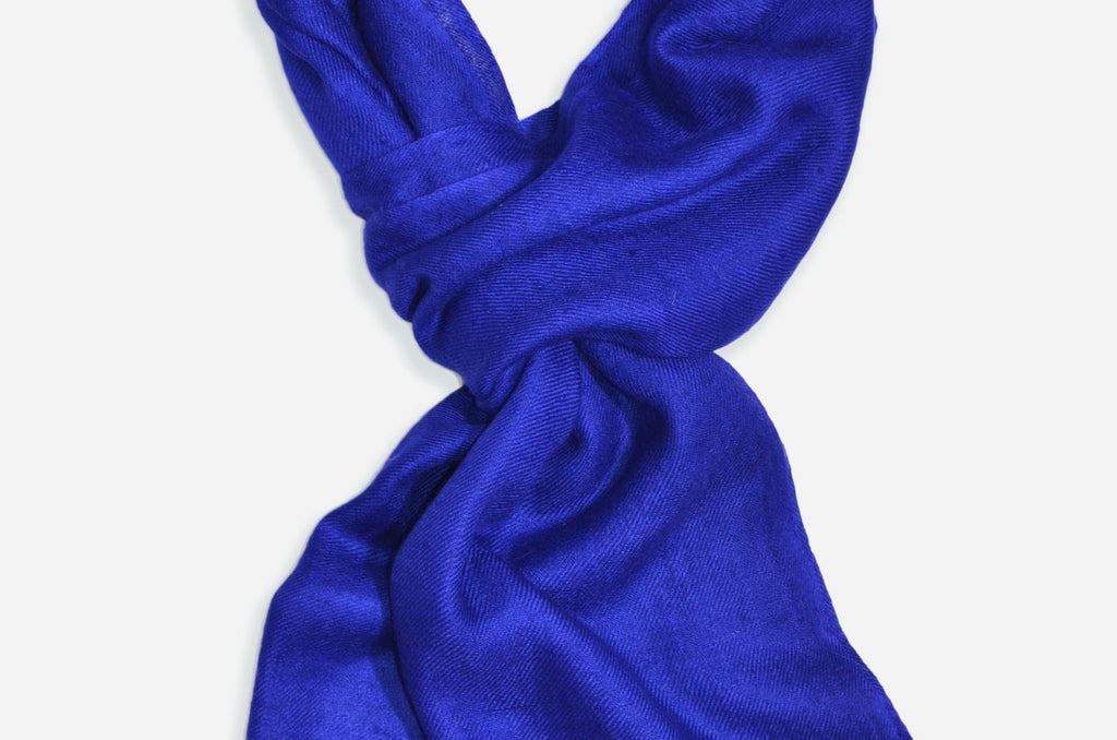 Beautifully light and scrumptiously soft "Indigo" Cashmere Scarf is hand woven from the highest grade of 100% pure Cashmere from Kashmir.