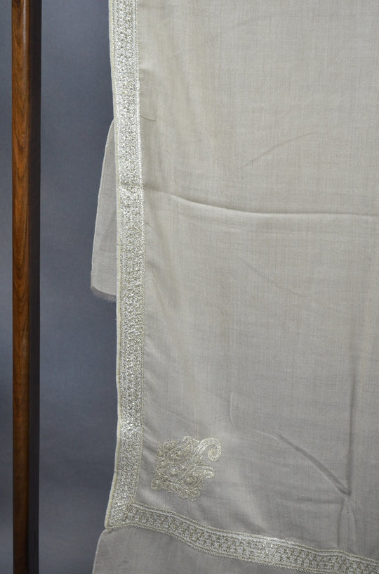 3 Yard Pashmina Border Tilla Embroidery Shawl in Ivory Base