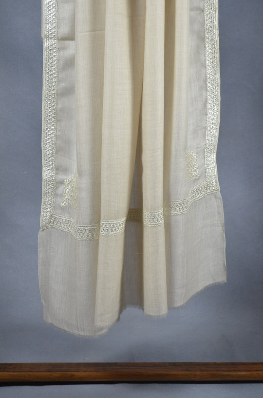 3 Yard Pashmina Border Tilla Embroidery Shawl in Ivory Base
