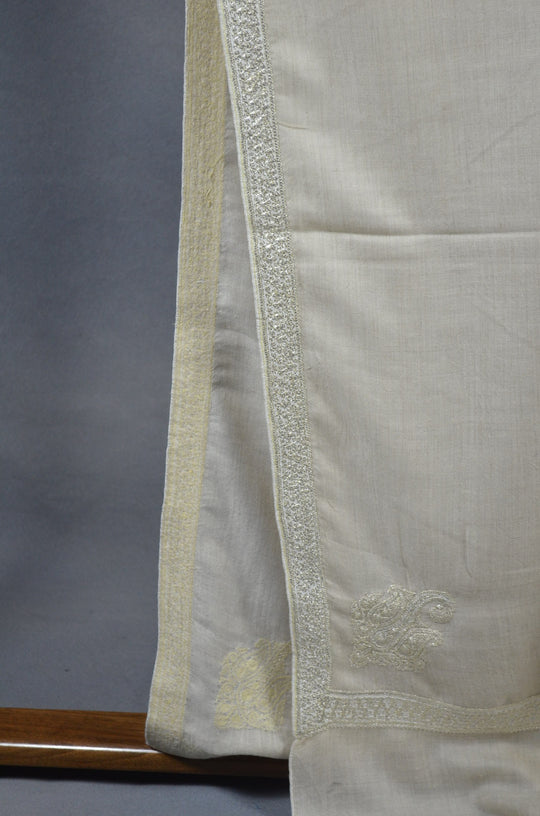 3 Yard Pashmina Border Tilla Embroidery Shawl in Ivory Base