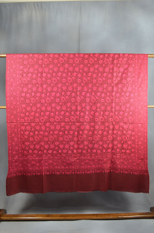 3 Yard Maroon Pashmina Jamawar Full Embroidery Shawl