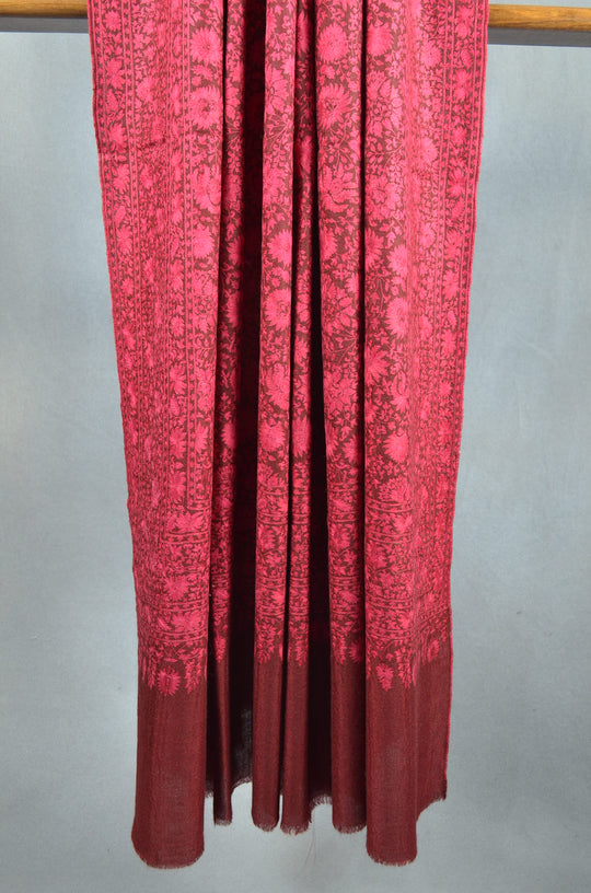 3 Yard Maroon Pashmina Jamawar Full Embroidery Shawl