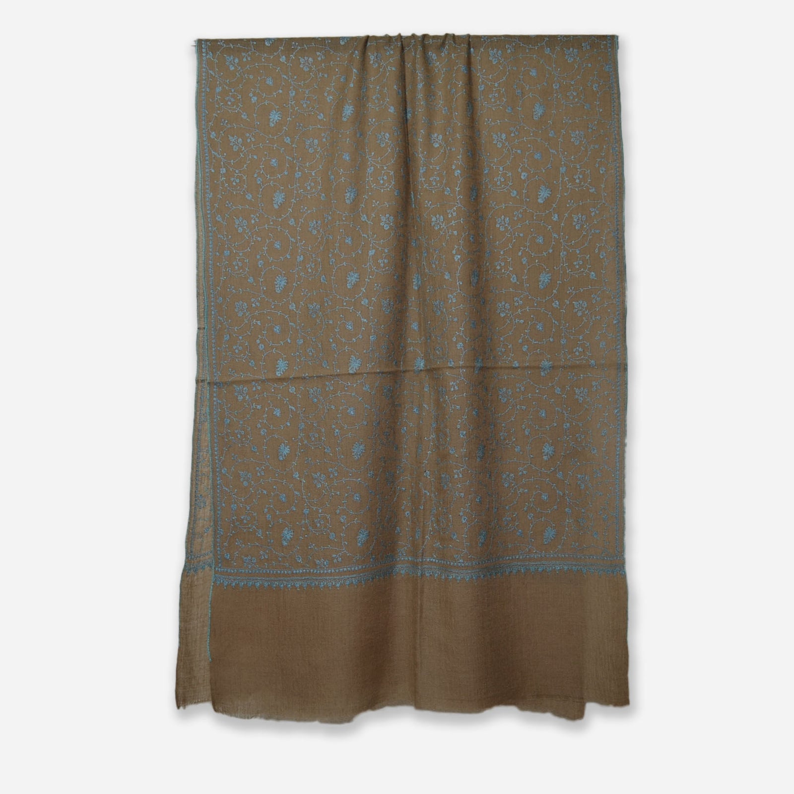 Un Dyed Taupe Jali Embroidery Pashmina Cashmere Scarf