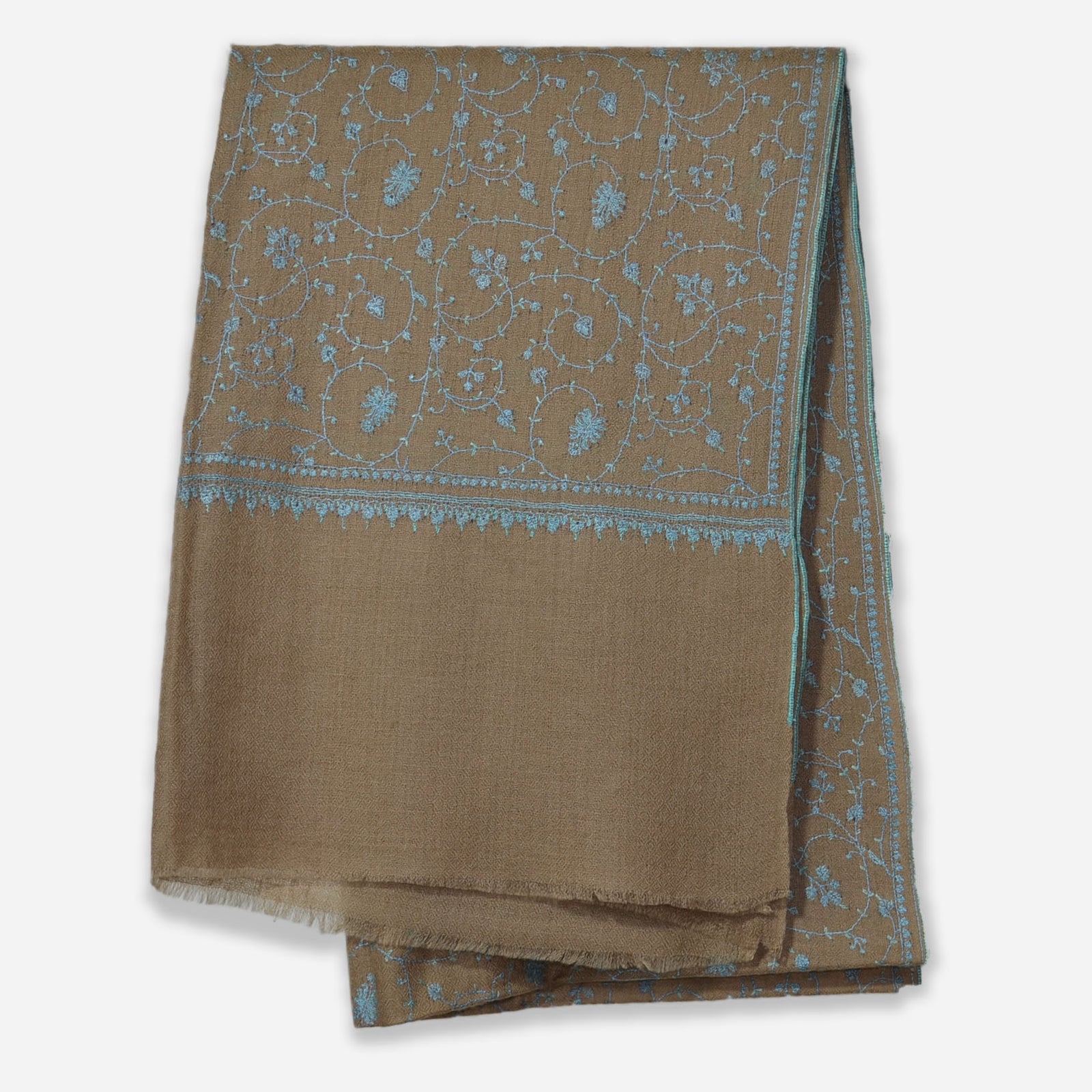 Un Dyed Taupe Jali Embroidery Pashmina Cashmere Scarf