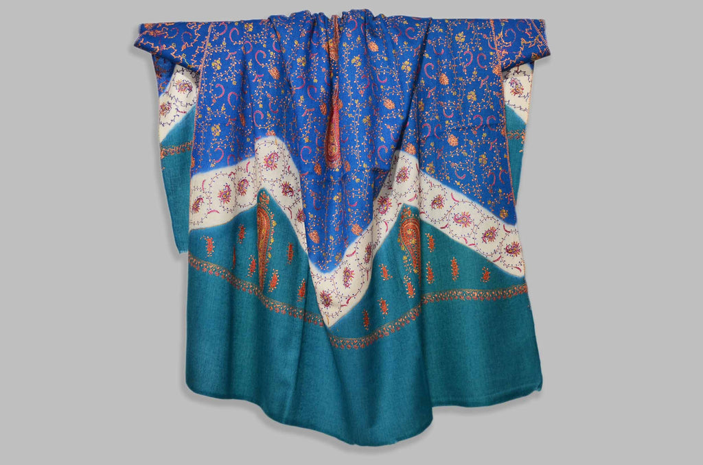 Shop for triple dye merino sozni embroidery shawls | Made in Kashmir