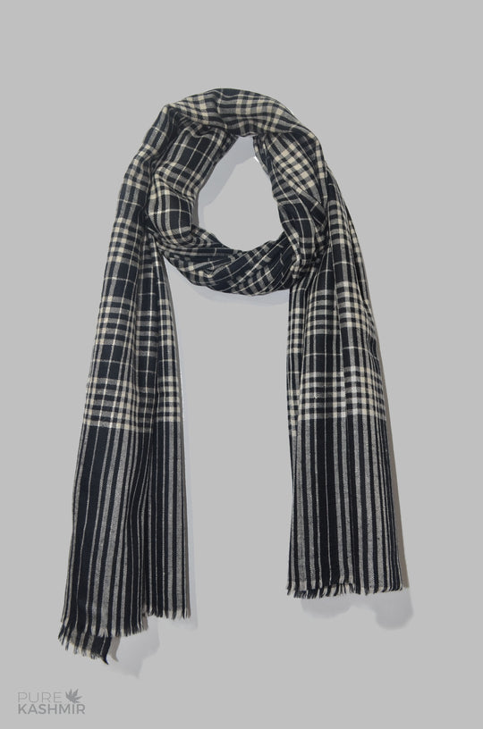 Beautiful Black and White Handwoven Cashmere Pashmina Shawl