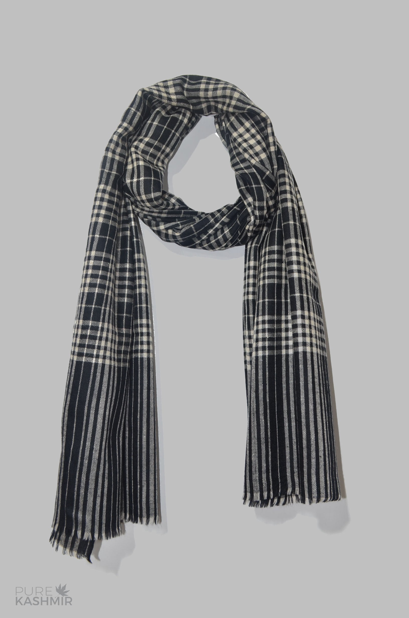 Black and White Check Cashmere Travel Wrap