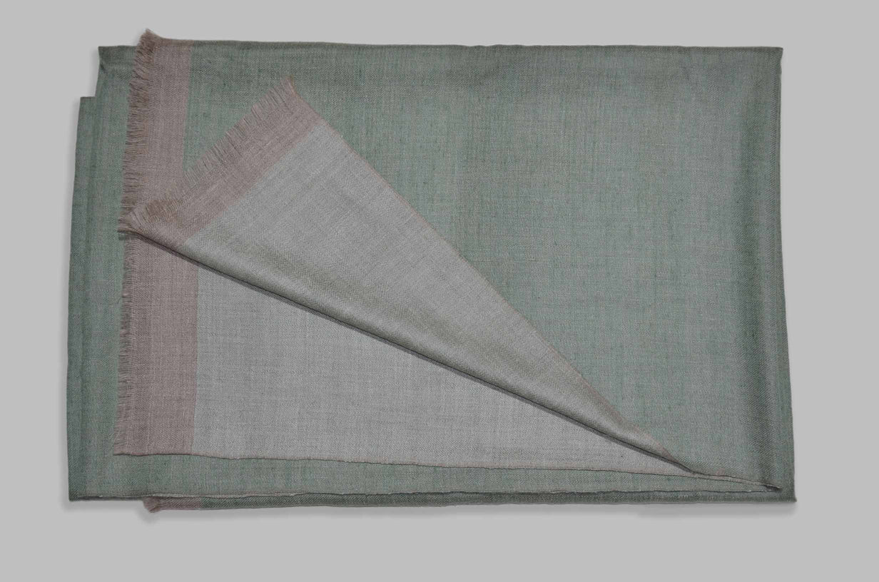 Reversible Green and Grey Handwoven Cashmere Pashmina Shawl