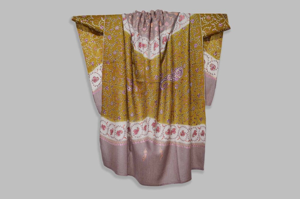 Shop for triple dye merino sozni embroidery shawls | Made in Kashmir