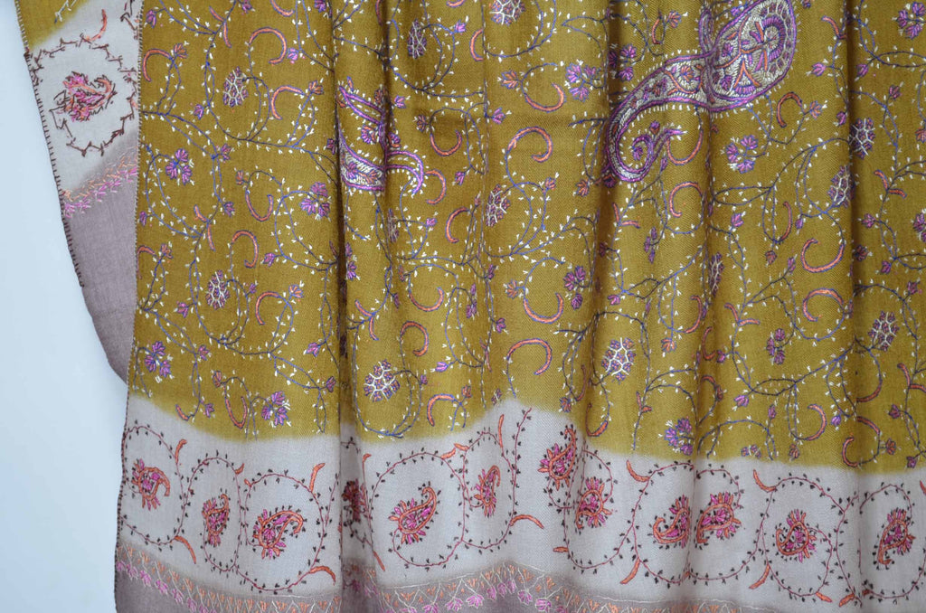 Shop for triple dye merino sozni embroidery shawls | Made in Kashmir