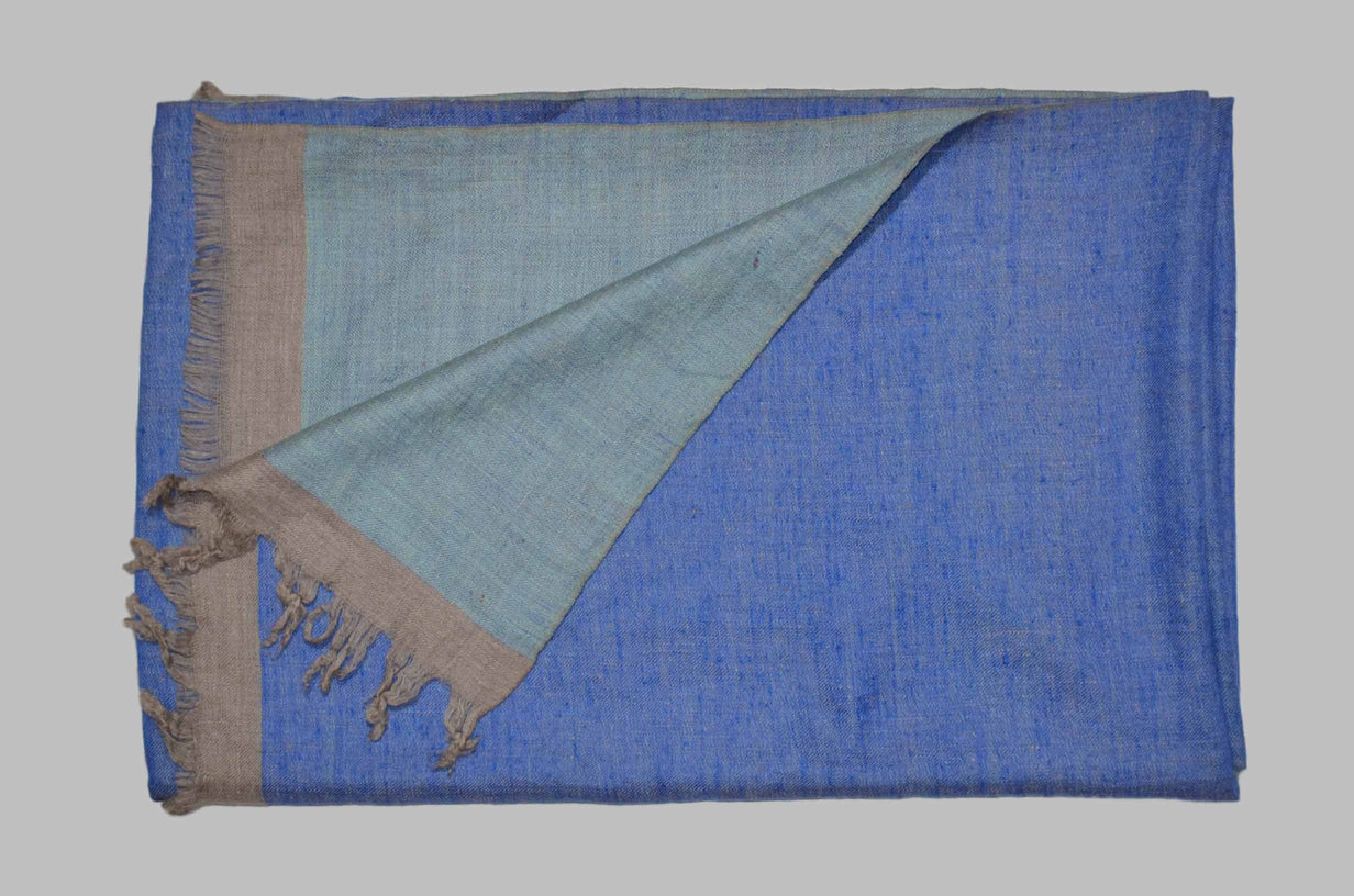Reversible Turquoise and Blue Handwoven Cashmere Pashmina Shawl