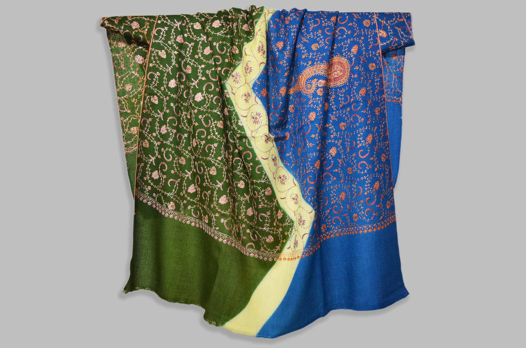 Shop for triple dye merino sozni embroidery shawls | Made in Kashmir