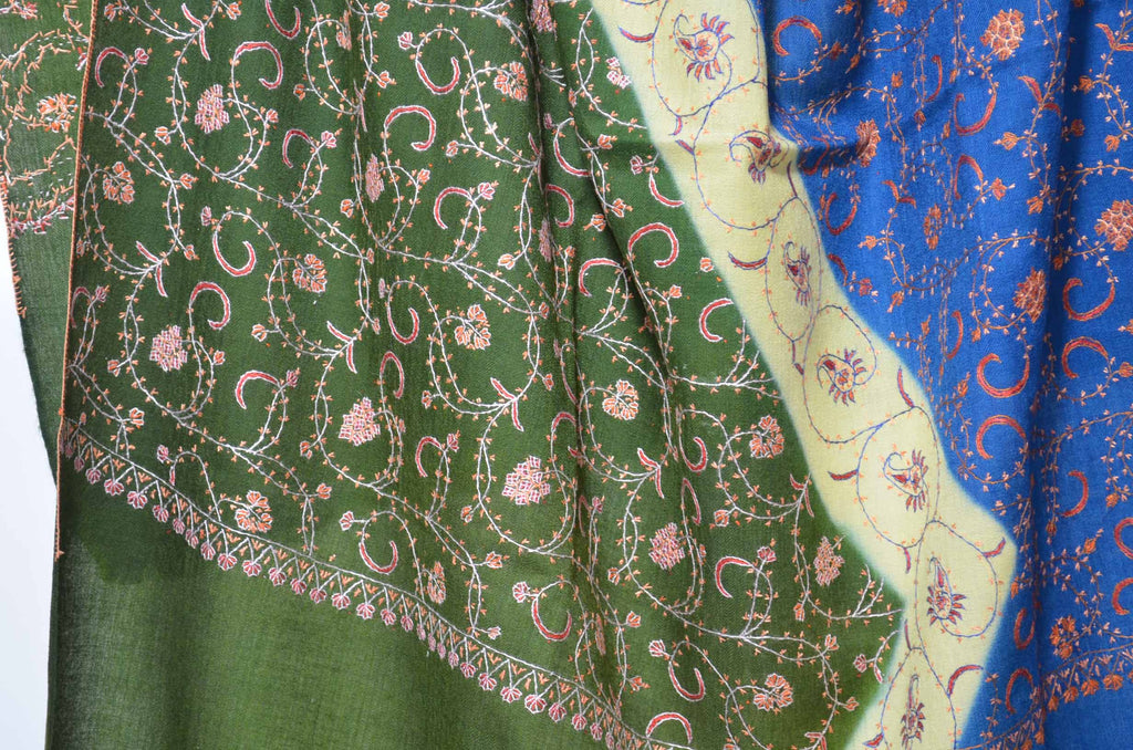 Shop for triple dye merino sozni embroidery shawls | Made in Kashmir