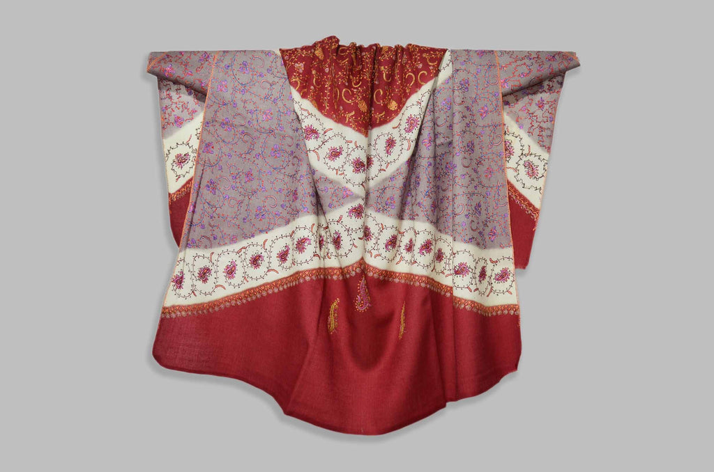 Shop for triple dye merino sozni embroidery shawls | Made in Kashmir