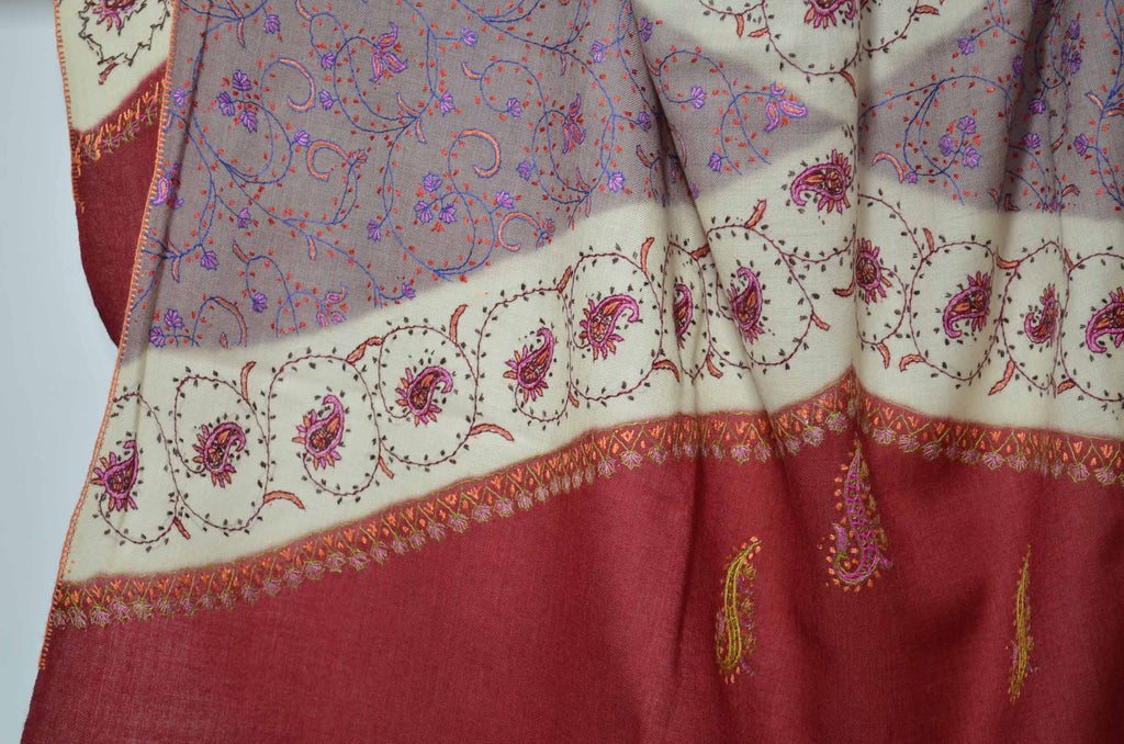 Shop for triple dye merino sozni embroidery shawls | Made in Kashmir