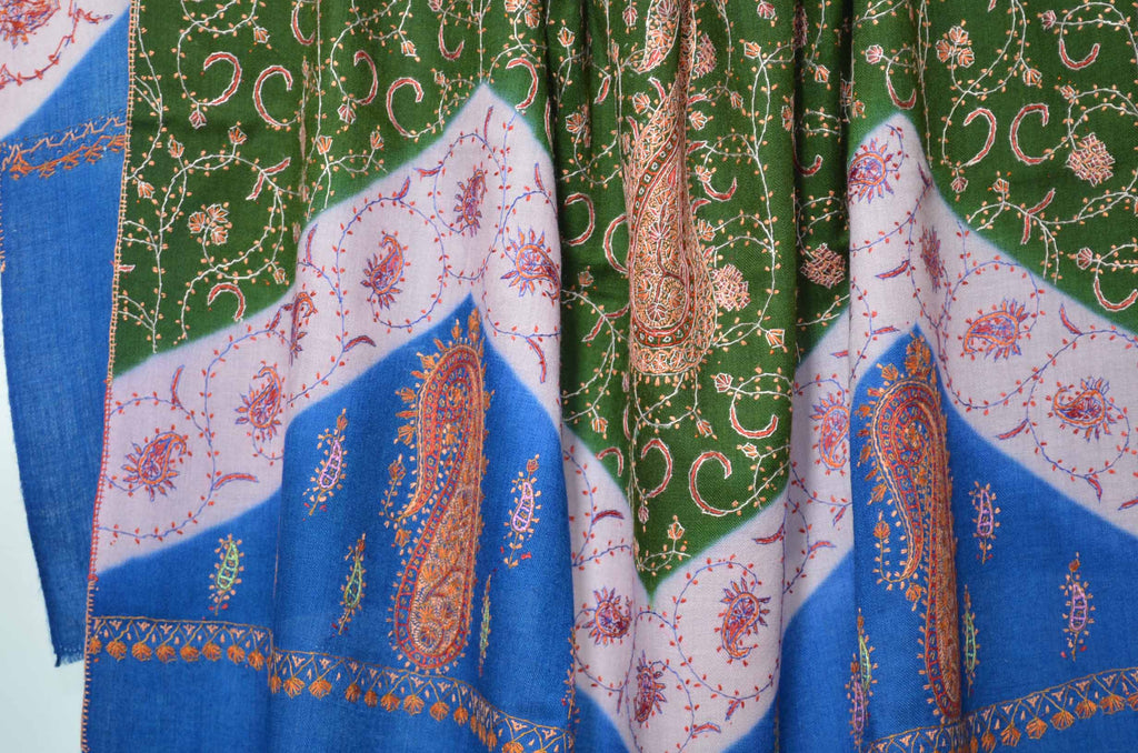 Shop for triple dye merino sozni embroidery shawls | Made in Kashmir