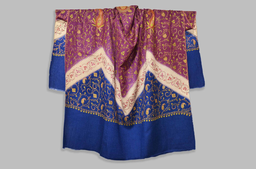 Shop for triple dye merino sozni embroidery shawls | Made in Kashmir