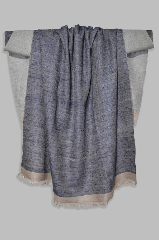 Reversible Navy Blue and Natural Handwoven Cashmere Pashmina Shawl