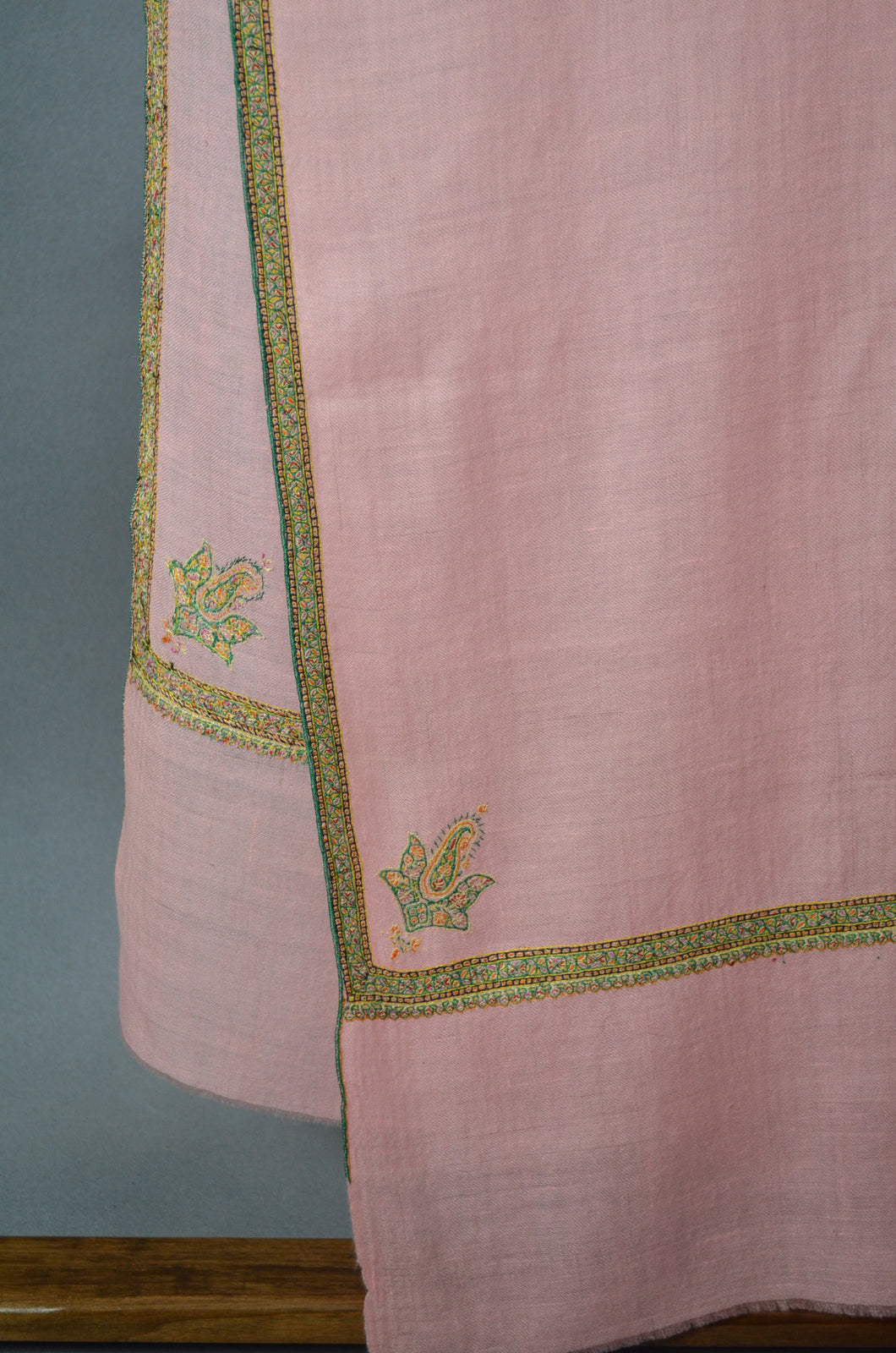 Baby Pink Border Embroidery Cashmere Pashmina Scarf