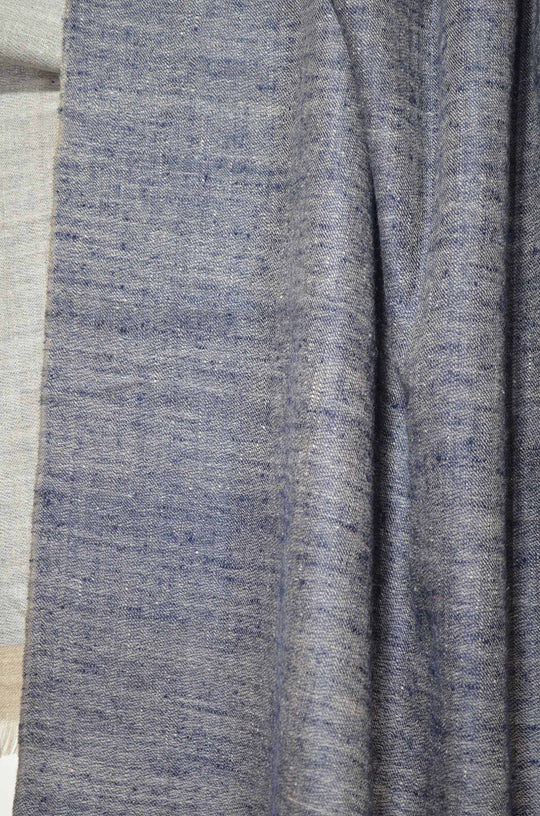 Reversible Navy Blue and Natural Handwoven Cashmere Pashmina Shawl