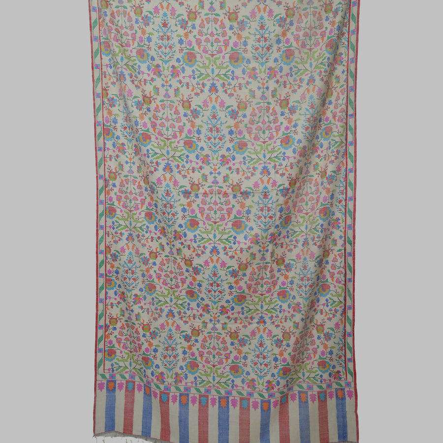 Ivory Kani Jamawar Pashmina Shawl