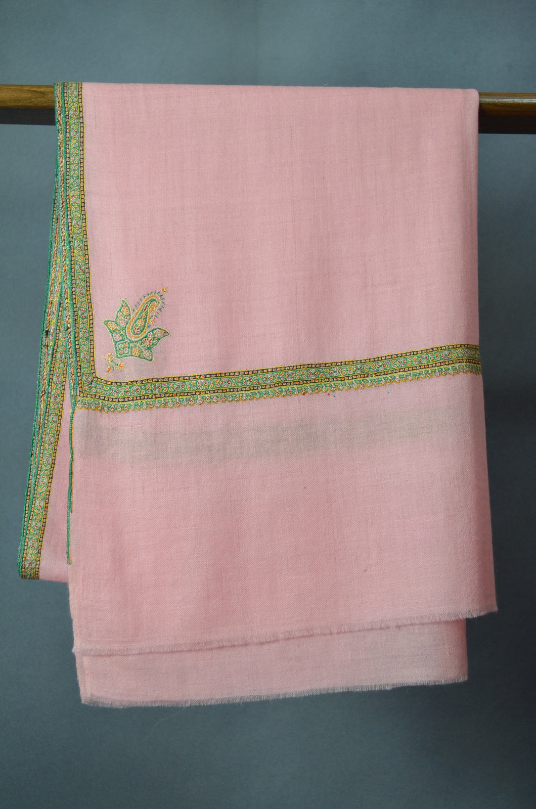 Baby Pink Border Embroidery Cashmere Pashmina Scarf