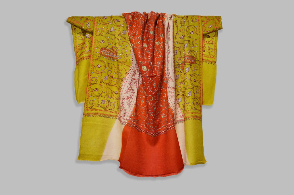 Shop for triple dye merino sozni embroidery shawls | Made in Kashmir