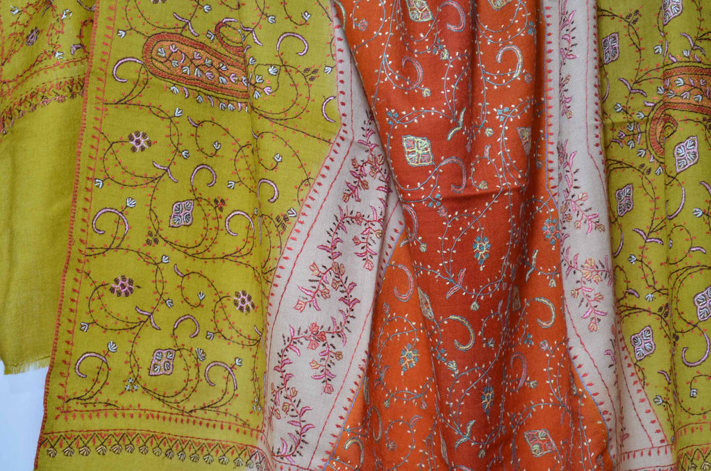 Shop for triple dye merino sozni embroidery shawls | Made in Kashmir