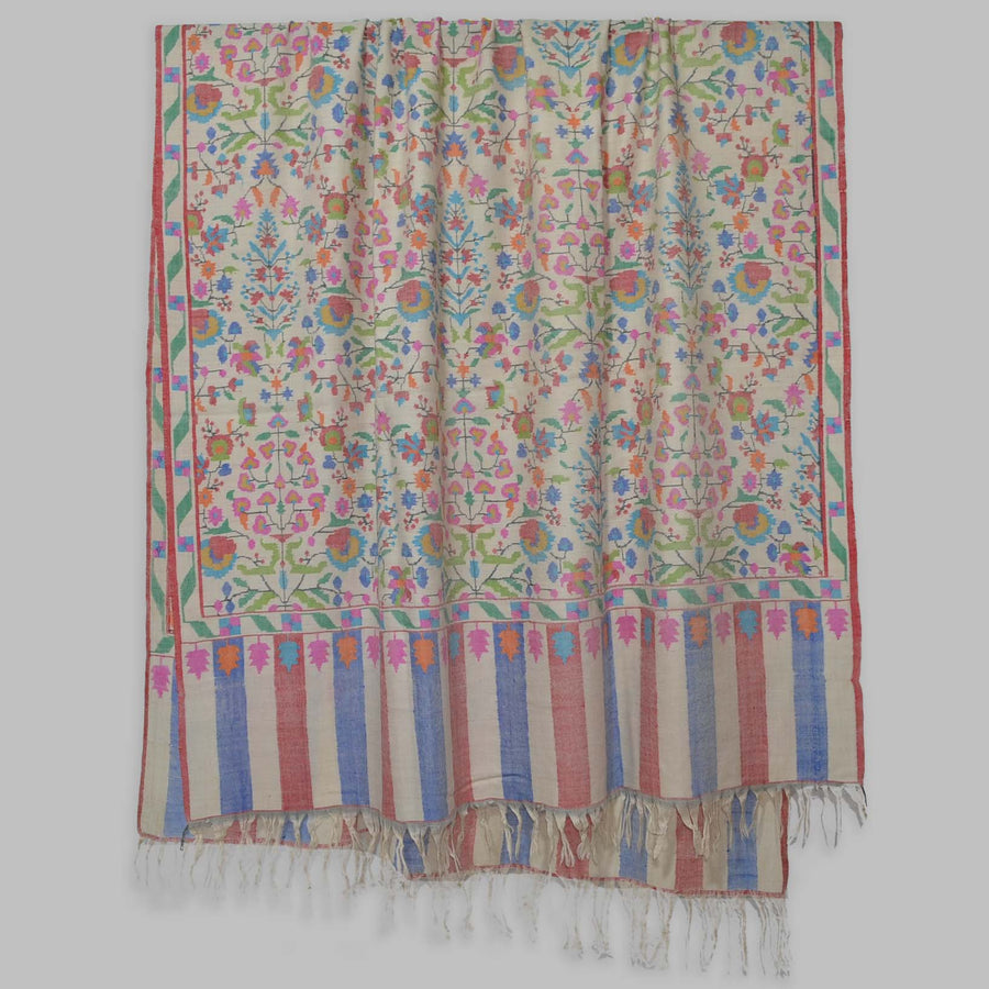 Ivory Kani Jamawar Pashmina Shawl